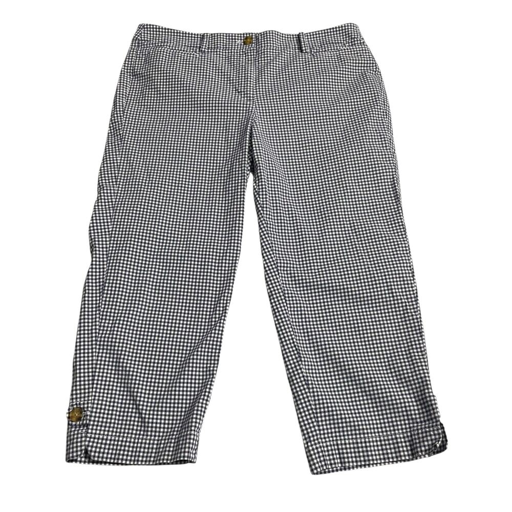Talbots Womens Capri Pants Size 10 Navy Blue Gingham Plaid High Rise Zip Fly